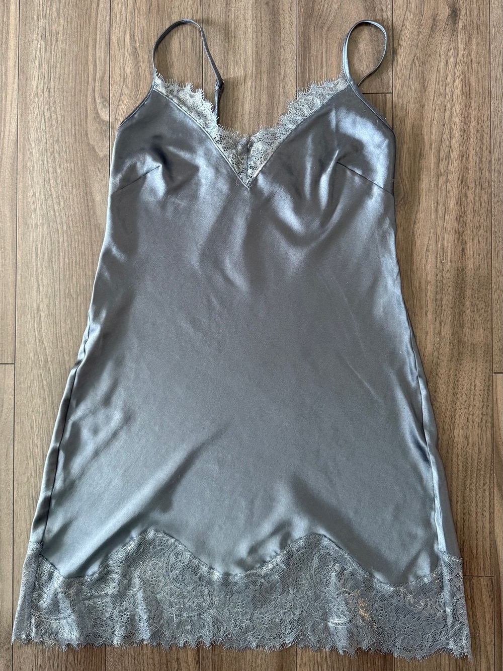 Victoria's Secret Silver-Gray Satin Lace Trim Slip
